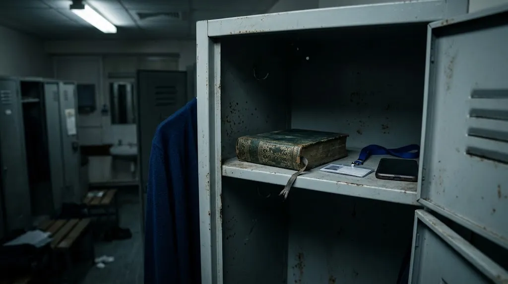 An 1872 edition of In a Glass Darkly in a hospital locker